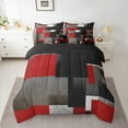 thumbnail image 2 of Feelyou Red Square Geometric Bedding Comforter Set 7-Piece, Vintage Artwork Abstract King Bedding Sets, Chic Rectangle Reversible Bed Sheets, Lightweight Room Decor, 2 of 7