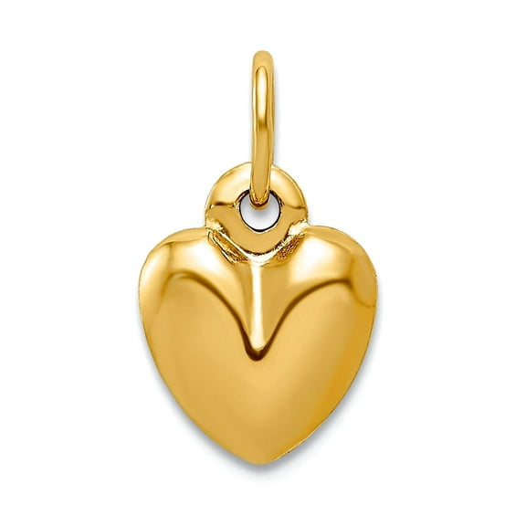 14k Yellow Gold Hollow Polished Puffed Love Heart Charm 8.3x13.9mm Pendant Necklace for Women