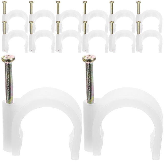 Abrazaderas para cables de acero, grapas, punto de control coaxial, color blanco, 50 unidades