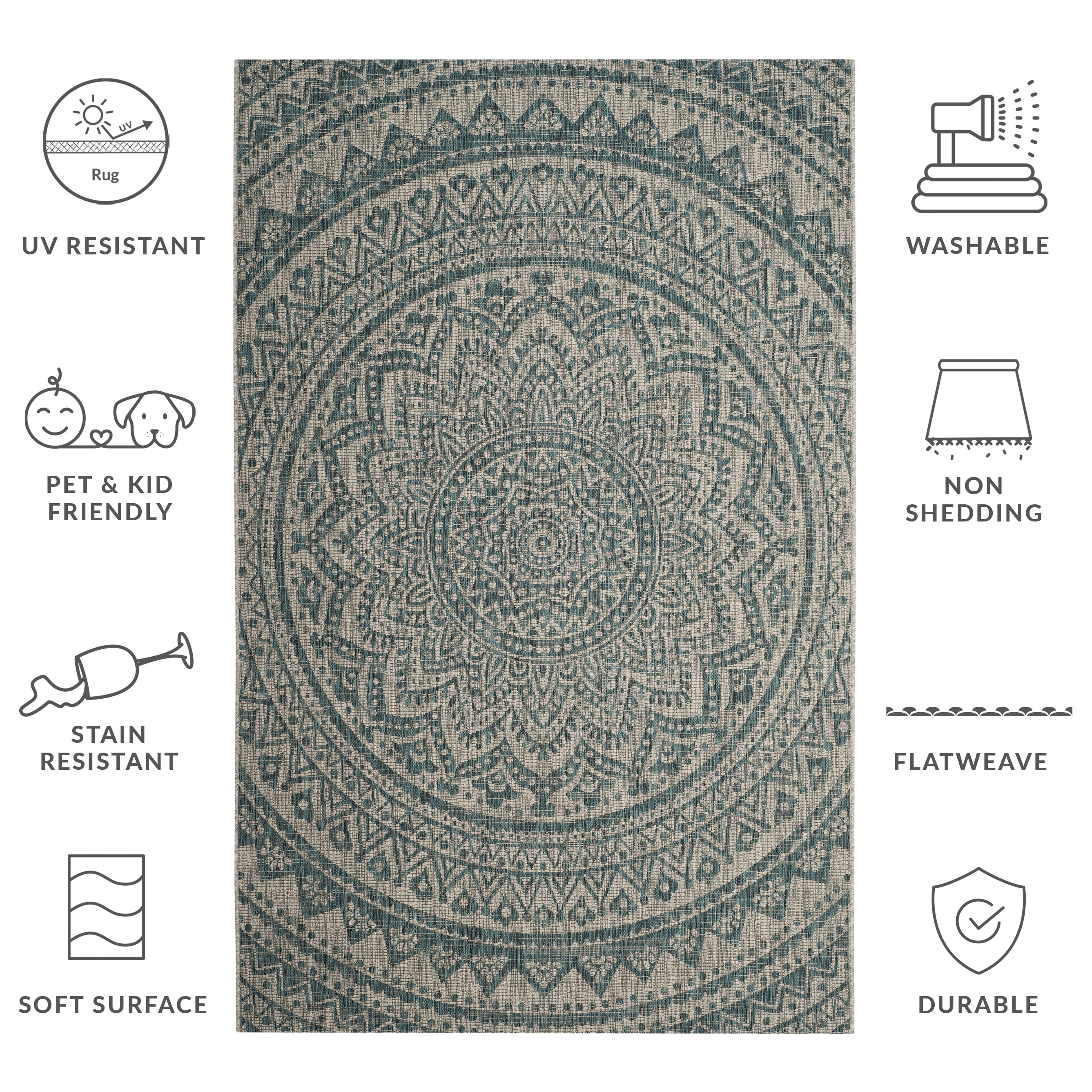 SAFAVIEH Outdoor CY8734-37212 Courtyard Light Grey / Teal Rug