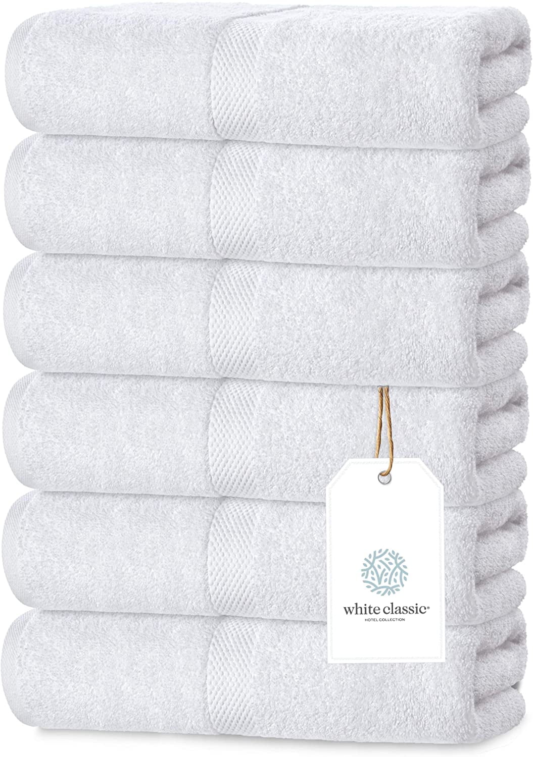 Soft Cotton Absorbent Hotel towel 6-Pack Luxury White Hand Towels 