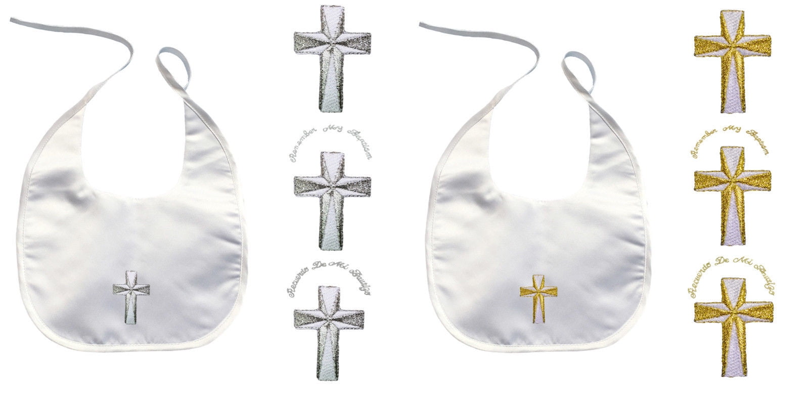 Baby Toddler Infant Christening Baptism White BiB Gold Silver