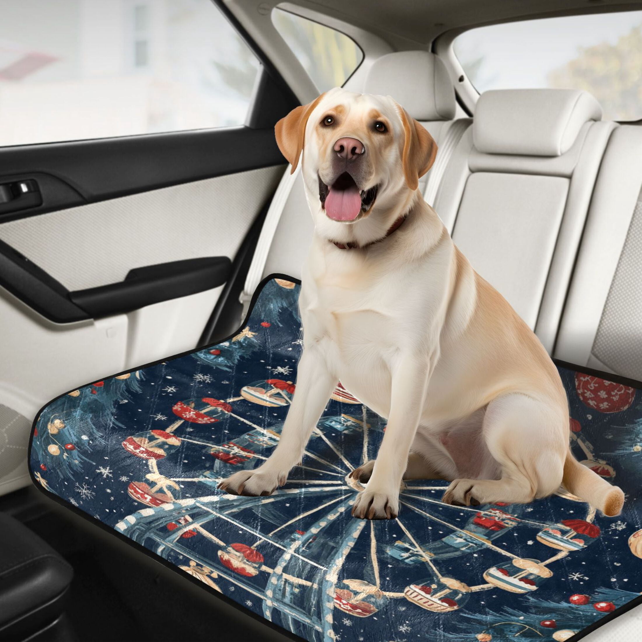 Qxltty Christmas Decorated Ferris Wheel Cat litter Pads Pet Set of 3 Diaper Mats Center Anti-leakage Layer Absorbent Soft and Comfortable