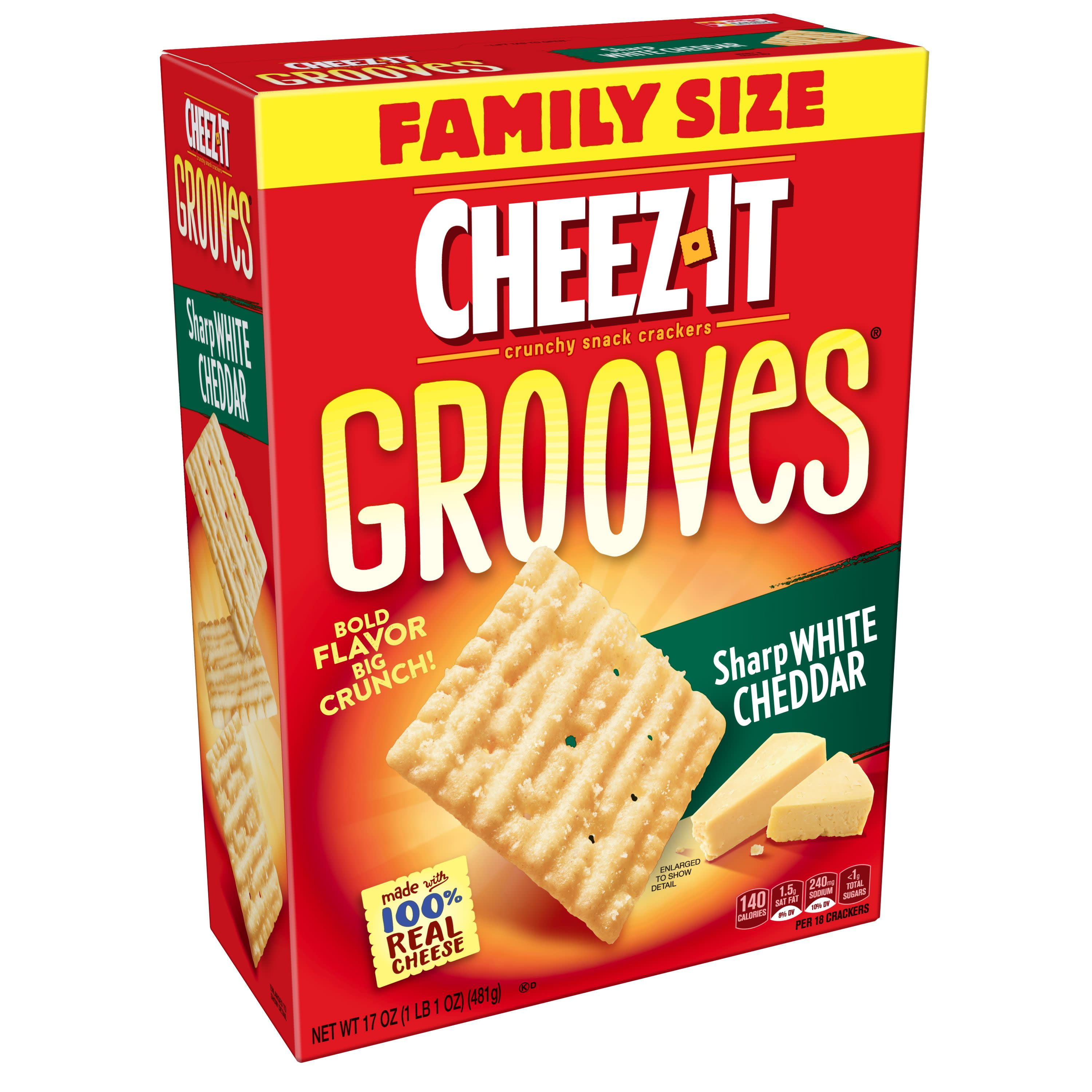 CheezIt Grooves Baked Snack Crackers, Sharp White Cheddar, Family Size