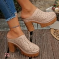 thumbnail image 4 of Rokment Platform Chunky Block High Heel Clogs Mules Sandals for Women Ladies 2026 Spring Summer Fashion Leather Closed Toe Dress Pumps Heeled Backless Slip on Slides Beige Size 6.5, 4 of 6