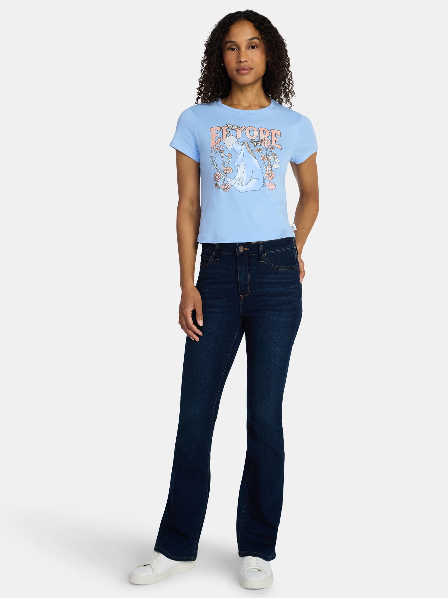Disney Eeyore Women's Floral Graphic Baby Tee, Sizes XXS-XXL