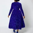 thumbnail image 6 of Women'S Sequin Dress Plus Size Long Sleeve A-Line Flared Party Cocktail Evening Shiny Maxi Dress Royal Blue M, 6 of 7