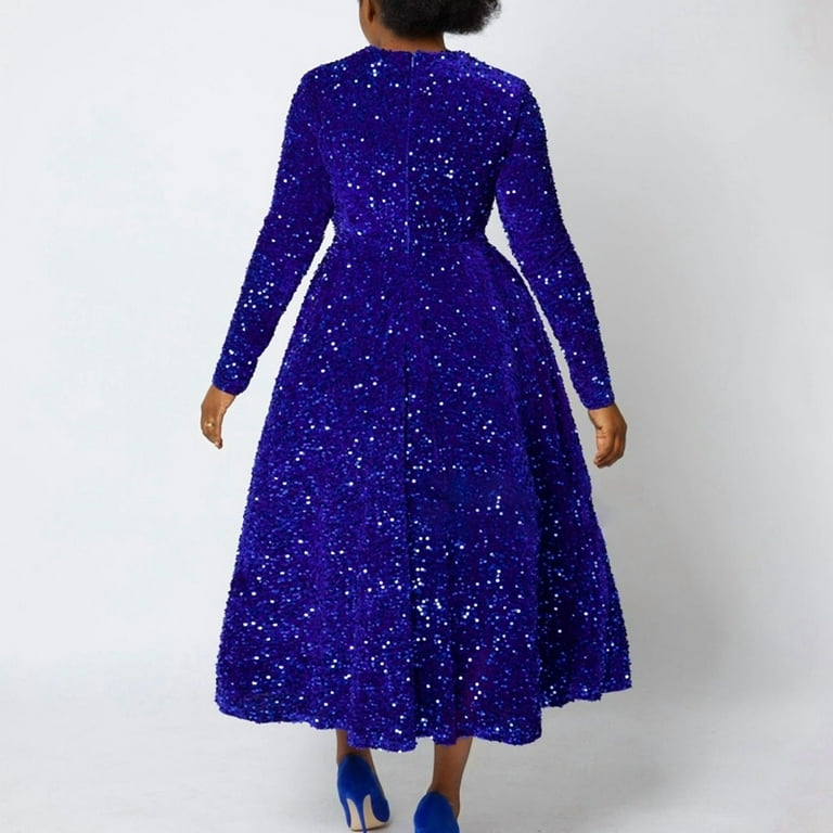 royal blue sequin dress long sleeve Plus Size Royal Blue Sequin Blue Sequin prom dress with Long Sleeves and Lace Pant Suit