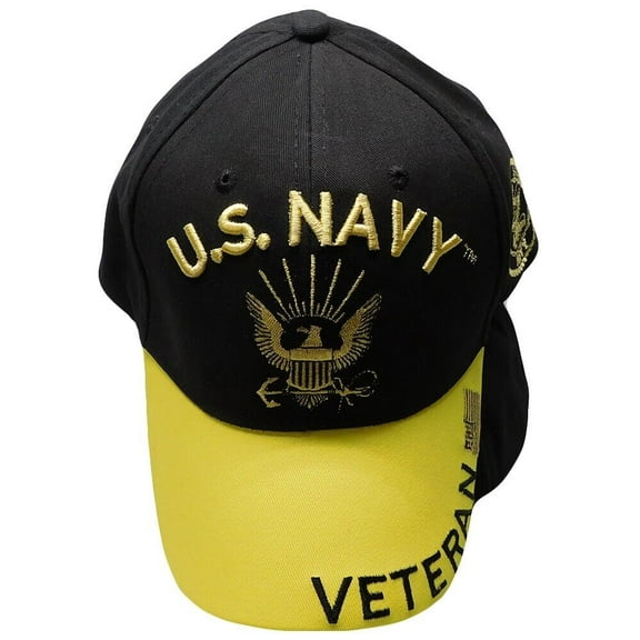 U.S. Navy Veteran Seal Black & Yellow Embroidered Cap Hat Officially Licensed