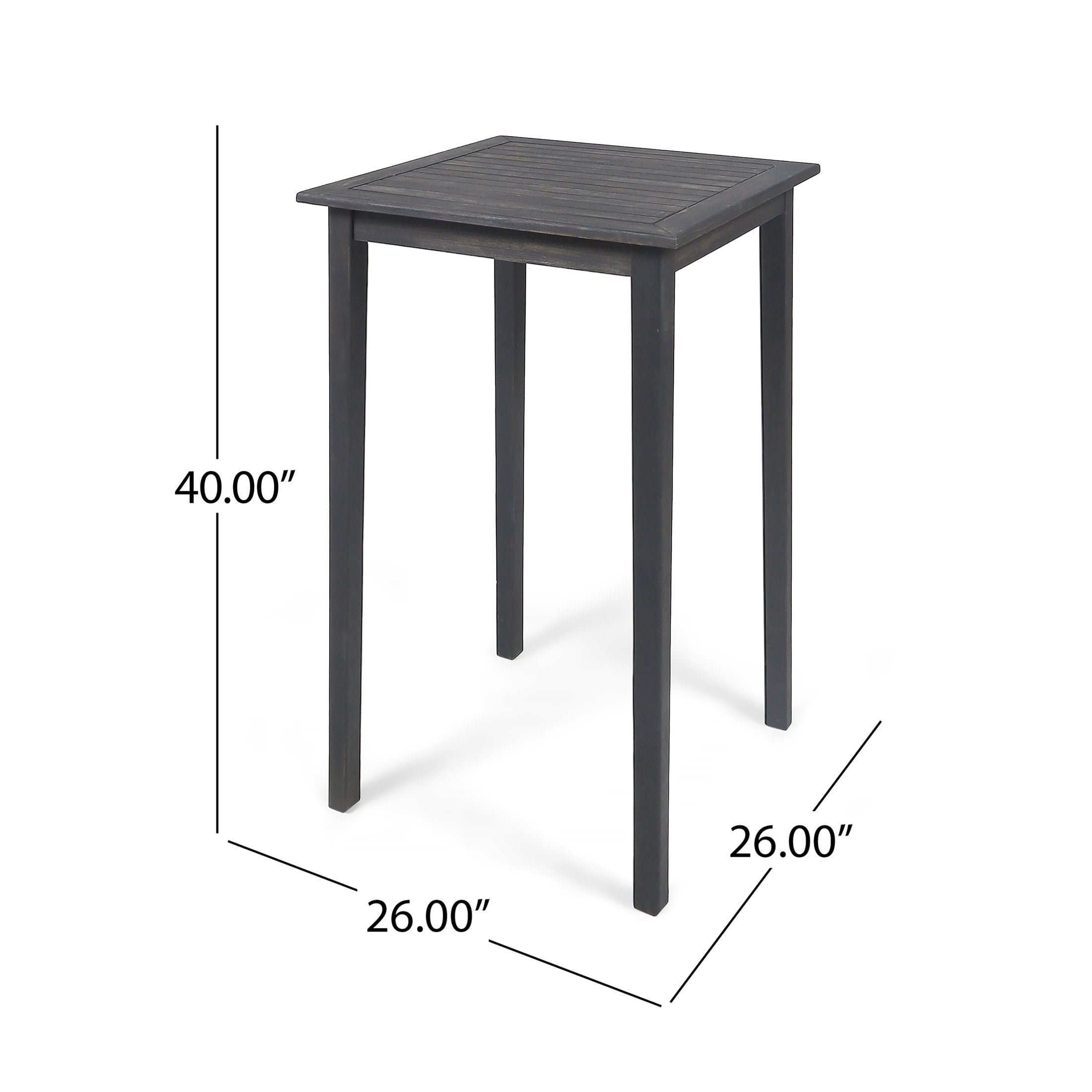 Noble House Polaris Outdoor Acacia Wood Bar Table in Dark Gray