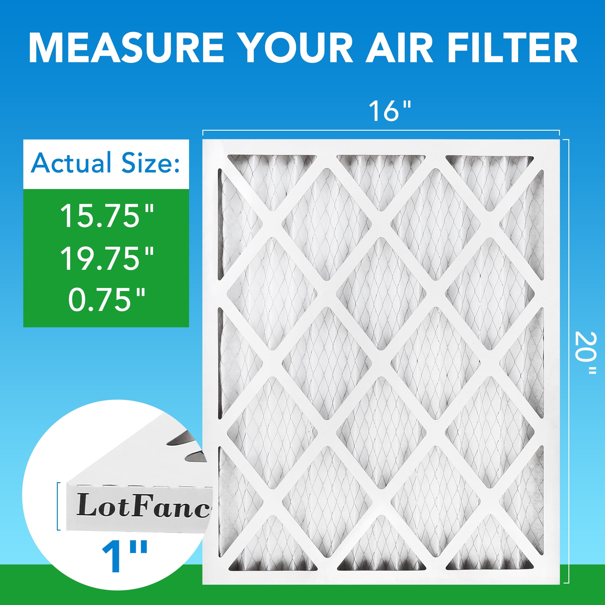 LotFancy 16x20x1 Air Filters, 6 Pack, MERV 8 Pleated HVAC AC Furnace Filters