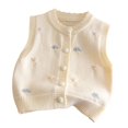 thumbnail image 4 of AUDeals Girls 3D Flower Embroidered Knit Sweater Vest - Round Neck Sleeveless Button Front Cardigan for Kids Casual Layering Wear, 4 of 6