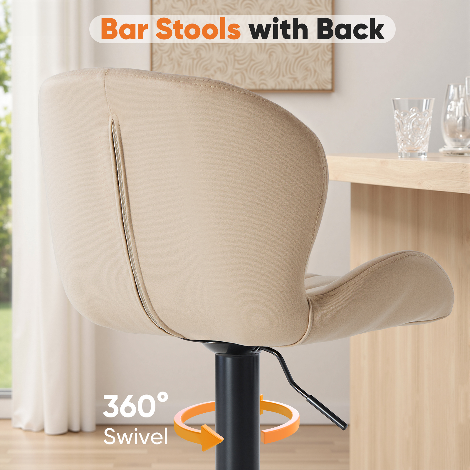 EDX Bar Stools Set of 2, Modern Adjustable Armless Swivel Counter Stools with PU Leather, Gray