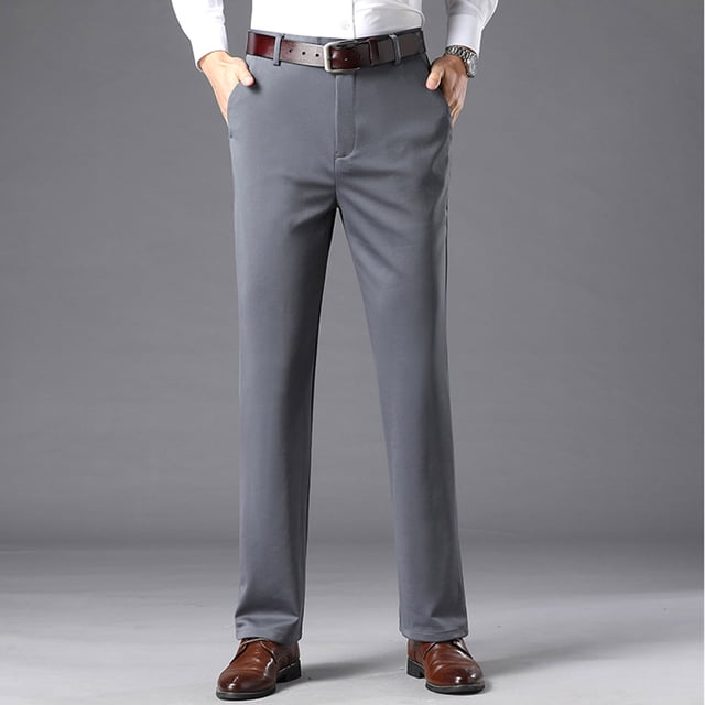 Pantalones largos para hombre, lisos, informales, de negocios, con bolsillos, para exteriores, con botones y cremallera, de poliéster.