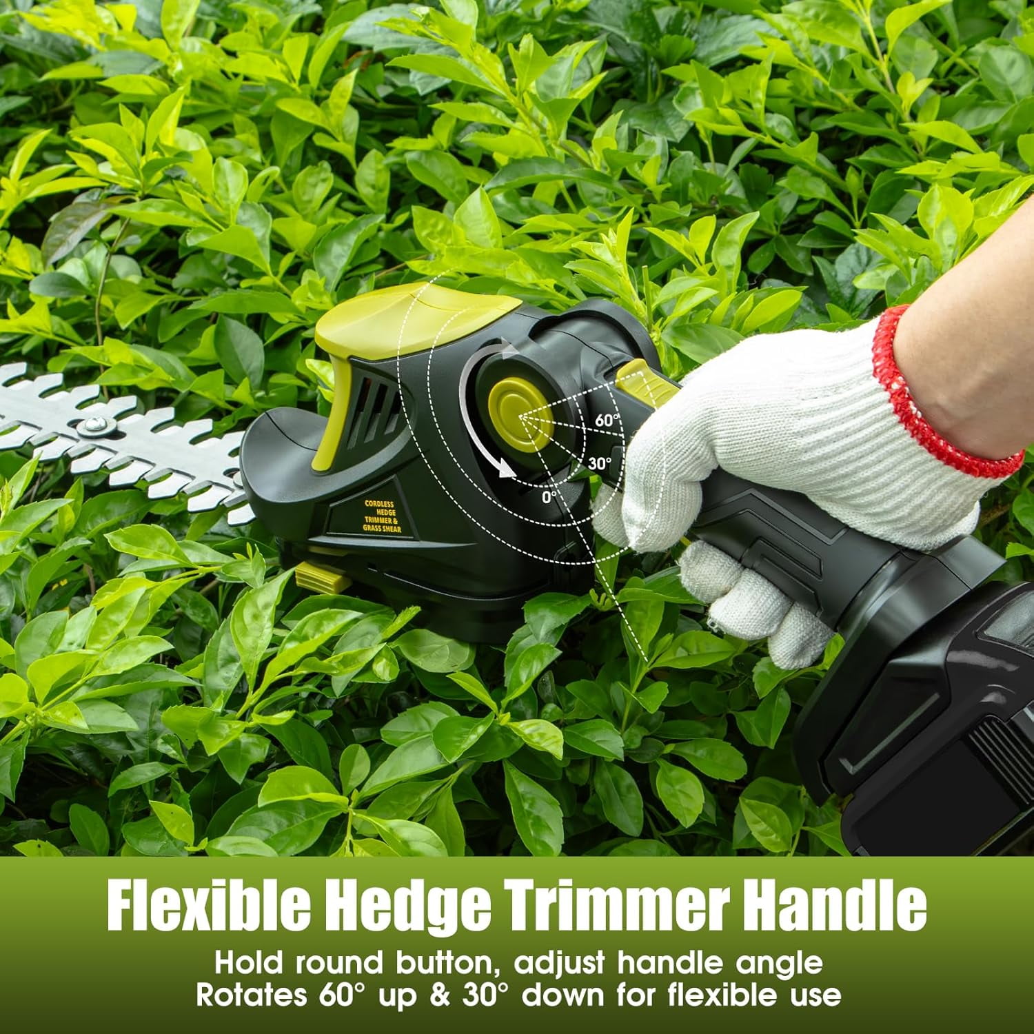 Cordless Hedge Trimmer for DeWalt 20V  Battery, 1200RPM Electric Grass Shear 2-in-1 Tool with Dual Safety Locks for Garden Yard Lawn Care (Green, Battery Not Included)
