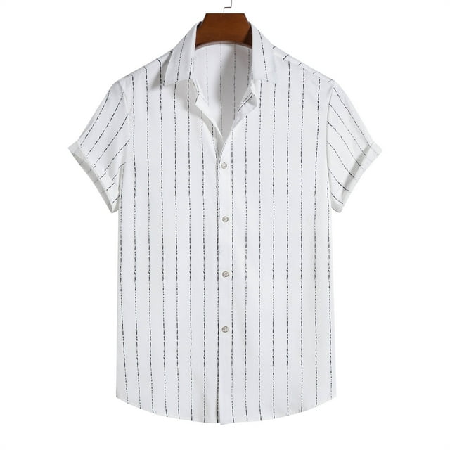 RXIRUCGD Chemises Blanches pour Hommes Chemise Décontractée Ajustée à Rayures à Boutons à Col à Revers à Manches Courtes Hauts d'Été