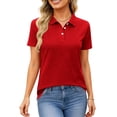 thumbnail image 5 of ASDFVBKG Polo Shirts Set for Women Short Sleeve Collared Button Golf Tee and Shorts Cotton Business Casual Summer Work Tops Red 2XL, 5 of 8