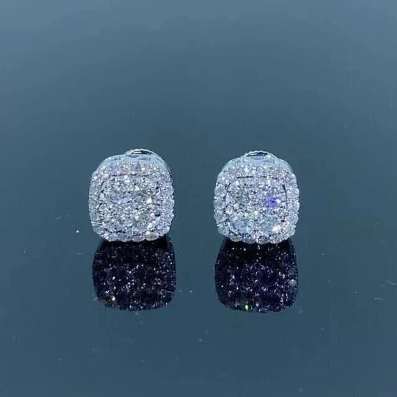 2Ct Round Cut VVS1 Natural Moissanite Diamond Stud Earrings 14K White Gold Plated