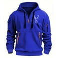thumbnail image 2 of Jinhomg Men's Spring Pullover Sweatshirt Big and Tall Comfy Quarter Zip Military Hoodie Casual Loose Graphic Long Sleeve Workout Tops with Pockets Blue XXL, 2 of 3