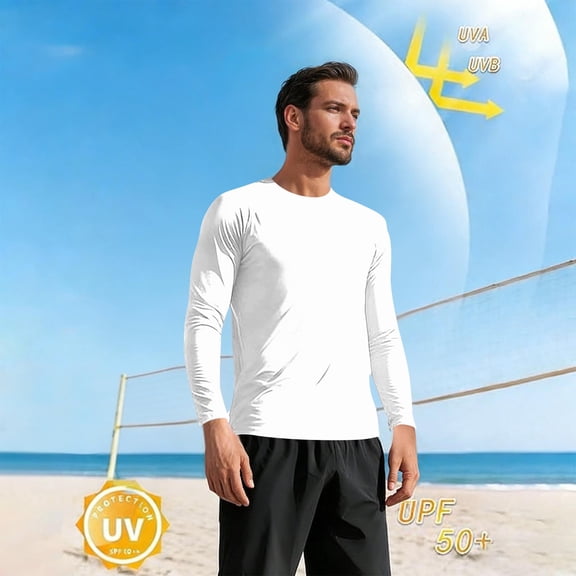 Yaoyar Men's UPF 50 Rash Guard Quick-Dry Long Sleeves Shirts, Swim Fishing Shirts UV Sun Protection Shirts for Men