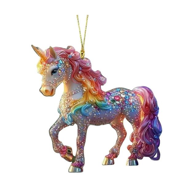 Adornos de caballos para el árbol de Navidad Adorno colgante de caballo de acrílico 2D con brillantes Regalo para mujeres, niñas y amantes de los caballos