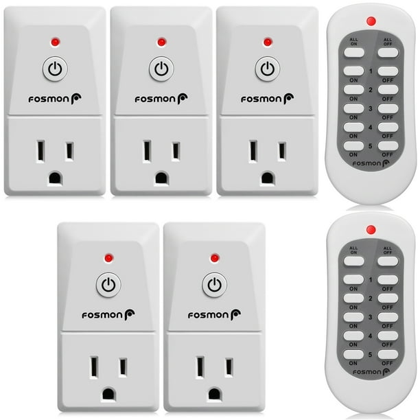 Fosmon 5 Ac Power Outlet And 2 Wireless Remote Control 3 Prong Indoor Electrical Plug In Light Switch Etl Listed