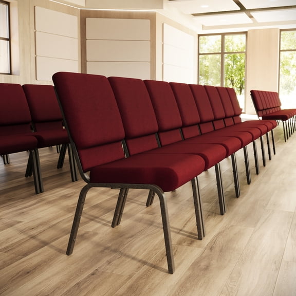 Flash Furniture 4 Pack 18.5''W Stacking Church Chair in Burgundy Fabric - Gold Vein Frame
