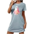 thumbnail image 2 of Sakmal Cozy Lounge Nightgowns for Women Plus Size Lightweight Blue Halloween Sleepwear Ghost Print Short Crew Neck Short Sleeve Nightgowns S-2XL, 2 of 5