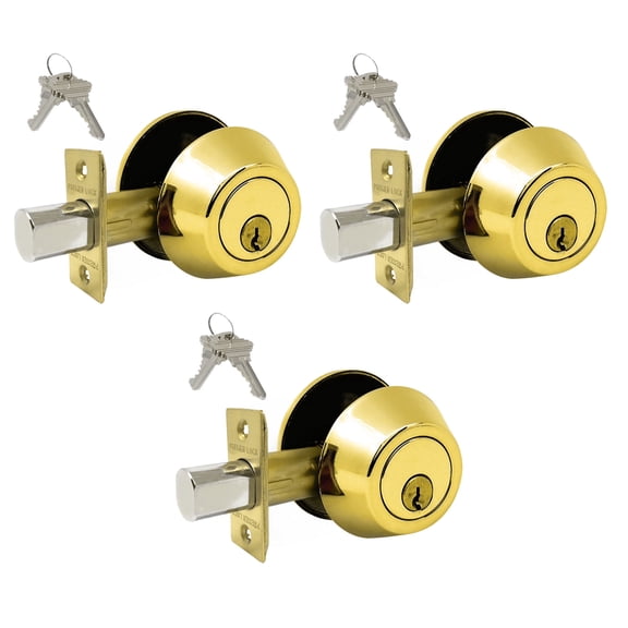 Lot of 3 Brass Finish Grade 3 Deadbolt Door Lock With 6 SC1 Keys - Boxed Keyed Alike