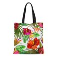 thumbnail image 1 of JSDART Sac Fourre-Tout en Toile Motif Fleurs Tropicales Magnifique Sac à Provisions Réutilisable Hibiscus Palmier, 1 of 1