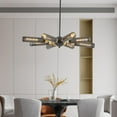 thumbnail image 5 of 34" Modern Industrial Chandelier, 8-Light Black and Gold Metal Pendant Light with Mesh Shades, E26 Base, Adjustable Height for Dining Room, Living Room, or Kitchen Island (Bulb Not Included), 5 of 9
