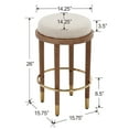 thumbnail image 5 of Guyou 26" Backless Counter Height Bar Stool Set of 2, Modern Round Linen Upholstered Stools, Farmhouse Wooden Kitchen Island Chairs for Restaurant Kitchen Bistro, Beige, 5 of 7