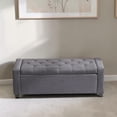 thumbnail image 3 of IVV 48" Linen Upholstered Storage Ottoman Bench with Tufted Seating, Safety Hinge, and Rubber Wood Legs, for Entryway, Bedroom, Living Room (Gray), 3 of 7