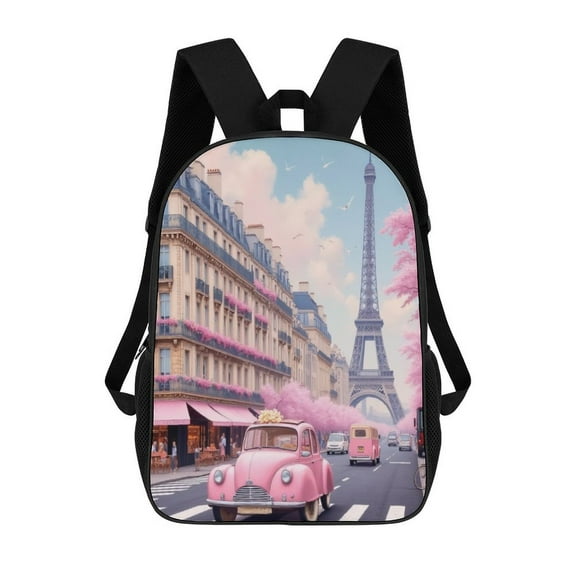 Pink Car in Paris Backpack 17in Laptop traveling Bag Bags
