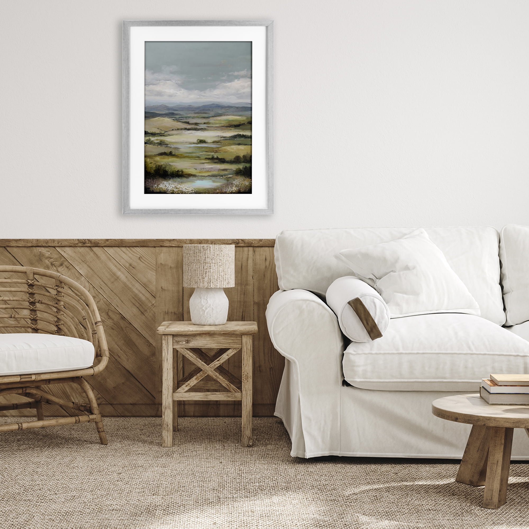 Stupell Industries Rolling Mountain Meadows Gray Framed Print Under Glass, design by Petal Prints Design