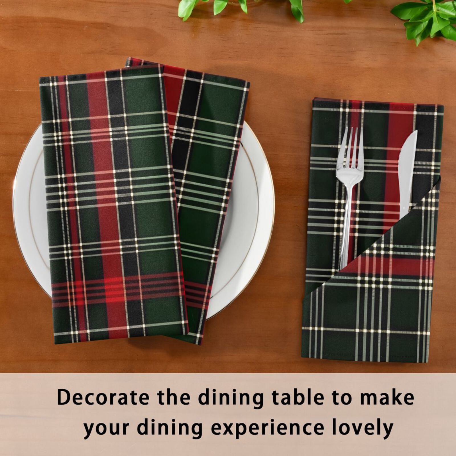 JSTEL Christmas Checked Tartan Cloth Napkins Set of 6, 20x20 Inch Washable and Reusable Napkin for Decoupage Dinner Party Everyday Use