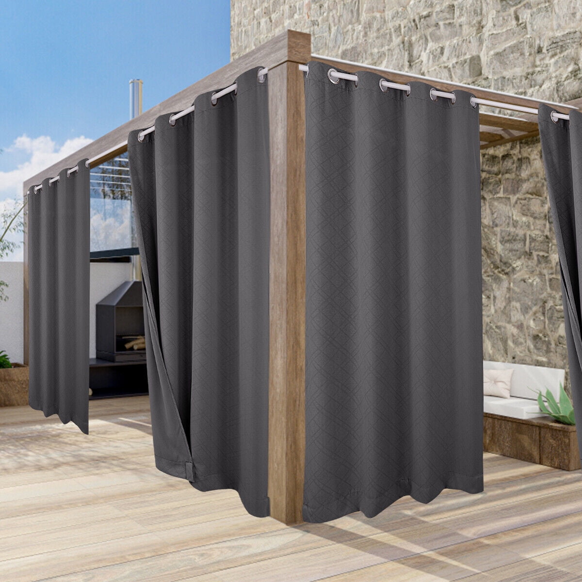 JIAN YA NA Outdoor Curtains for Patio - Blackout Waterproof Outside Curtains for Porch Pavilion Gazebo (1 Panel, 52 inx94in ,Dark Grey)