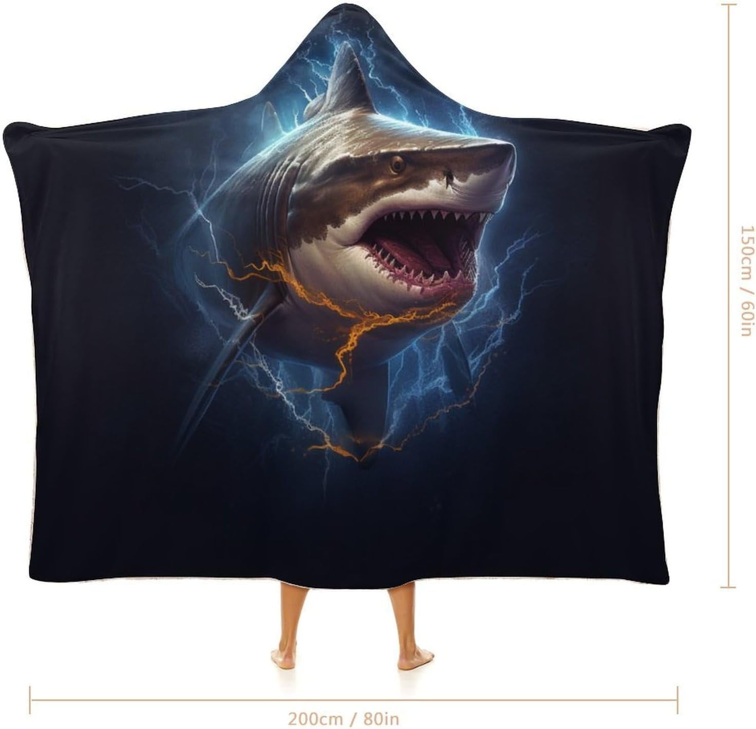 Shark Wearable Blanket Soft Cozy Plush Fleece Blanket Hoodie for Couch, Hooded Blanket Decorative for Shark Lovers