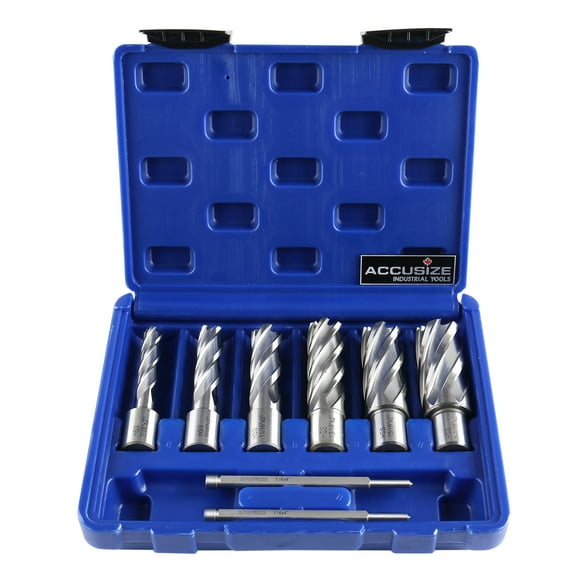 Accusize Hss Annular Cutter Set, 2'' Cutting Depth, 7/16'' to 1-1/16'' Slugger Cutter, 8 Pcs/Set, HSS2-0000