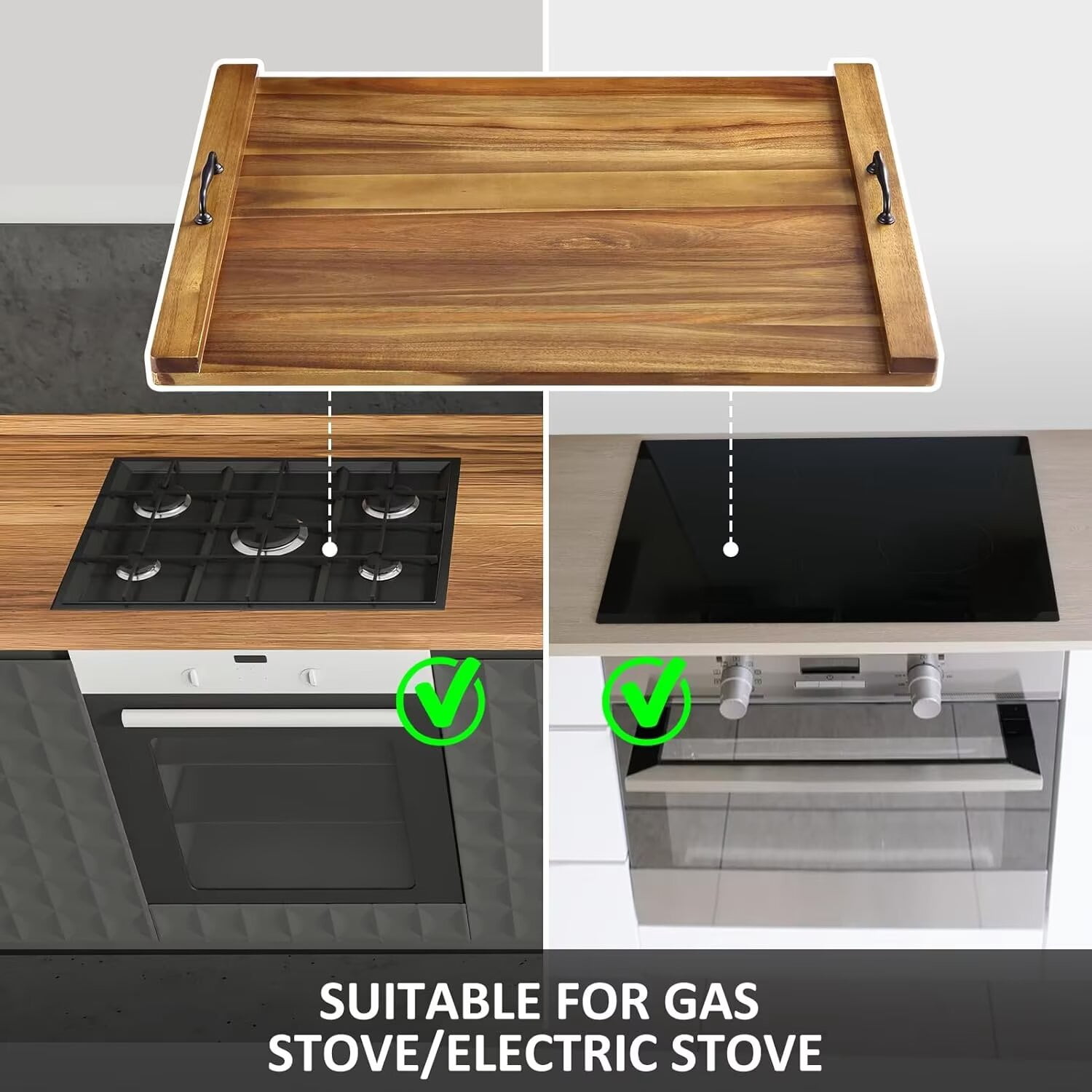 Garvee Noodle Board Stove Cover with Handles, Acacia Wood Stove Cover, 30"L x 22"W, Stove Top Covers for Gas Burners, Stove Top Covers for Electric Stove