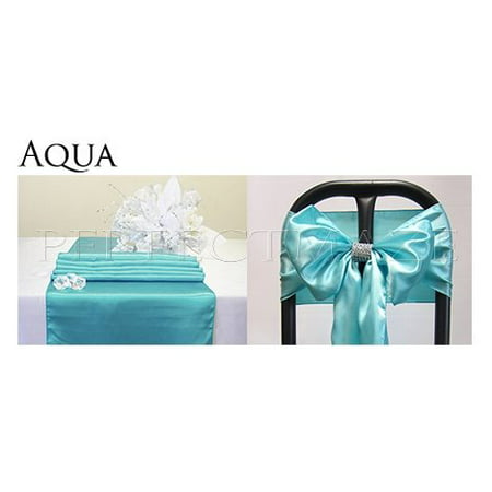 Perfectmaze Satin Party Combo Kit (1 Table Runner / 1 Chair Sash Bow) for Wedding Party Event Decoration 20 Colors+ (Aqua)