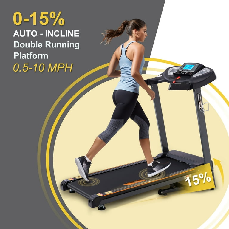 Treadmill with Incline for Home Auto Incline 300lbs Capcity 18 Wide Belt 0.5 10mhp Portable Foldable