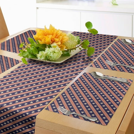 

Prehistoric Country Table Runner & Placemats Patriotic Star Pattern in Diagonal Stripes National Theme Print Set for Dining Table Placemat 4 pcs + Runner 16 x72 Navy Coral Cream by Ambesonne
