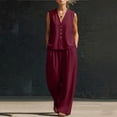 thumbnail image 5 of SOOMLON Matching Sets Women Outfits Plus Size V Neck Button Sleeveless Tees Loose Pants with Pockets 2 Piece Summer Set, 5 of 6