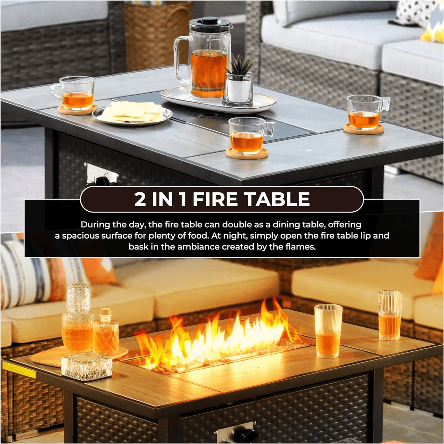Ovios 42 Inch Propane Fire Pit CSA-Listed Outdoor Fire Pit Table, 50,000 BTU Steel Gas Fire Pits for Outside with Lid and Lava Rock on Patio Deck Garden Backyard