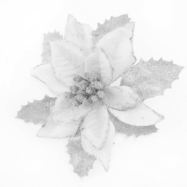 Décorations d'Arbre de Noël Fleurs Artificielles Noël 15cm Poinsettia Paillettes Fleur Ornement de Mariage Décor