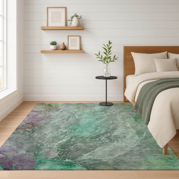 Addison Rugs Mayfield Premium Machine Washable Transitional Abstract Teal Rectangle Rug, 10' x 14'