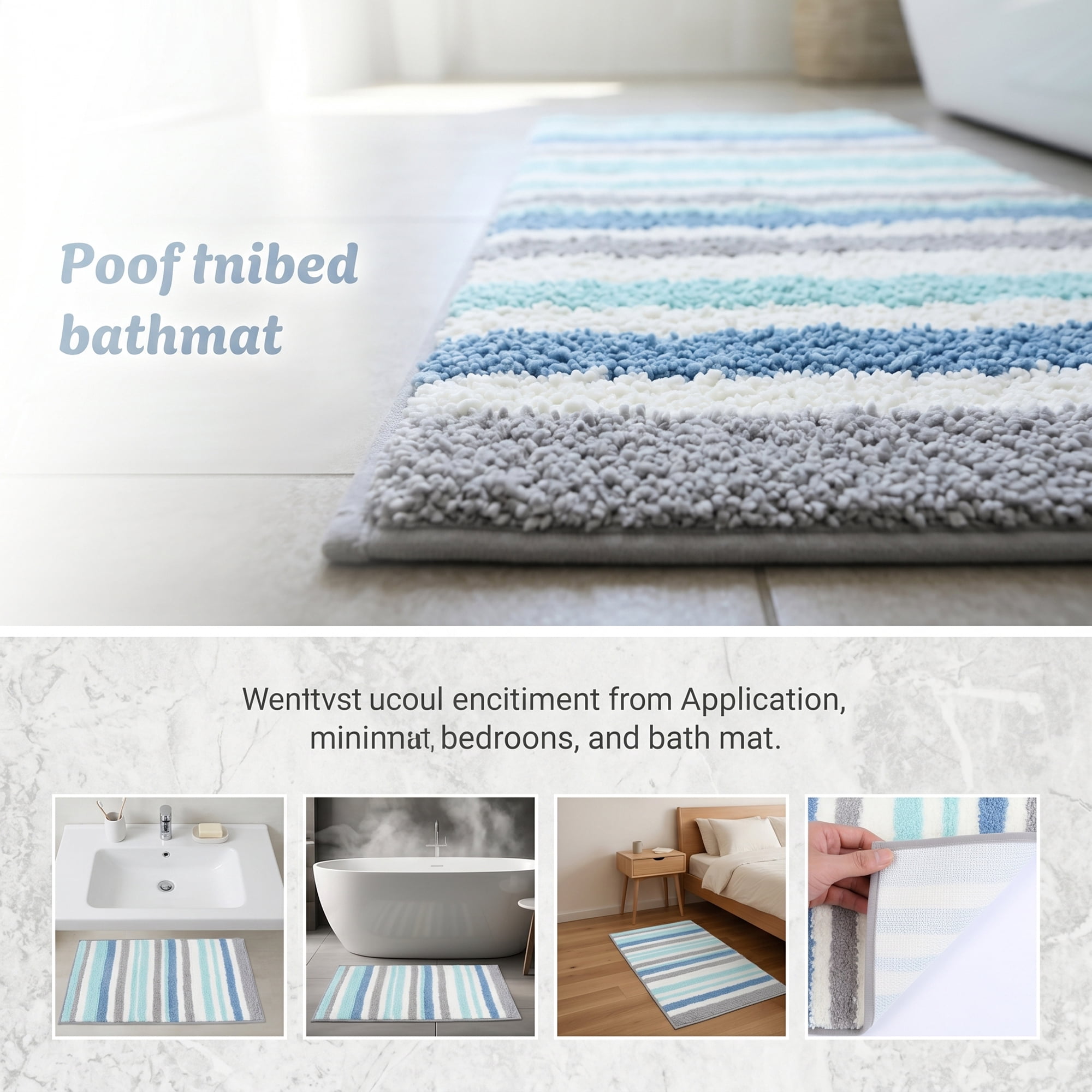 Unique Bargains Absorbent Striped Non Slip Quick Dry Washable Bath Mats Blue 30"x17"