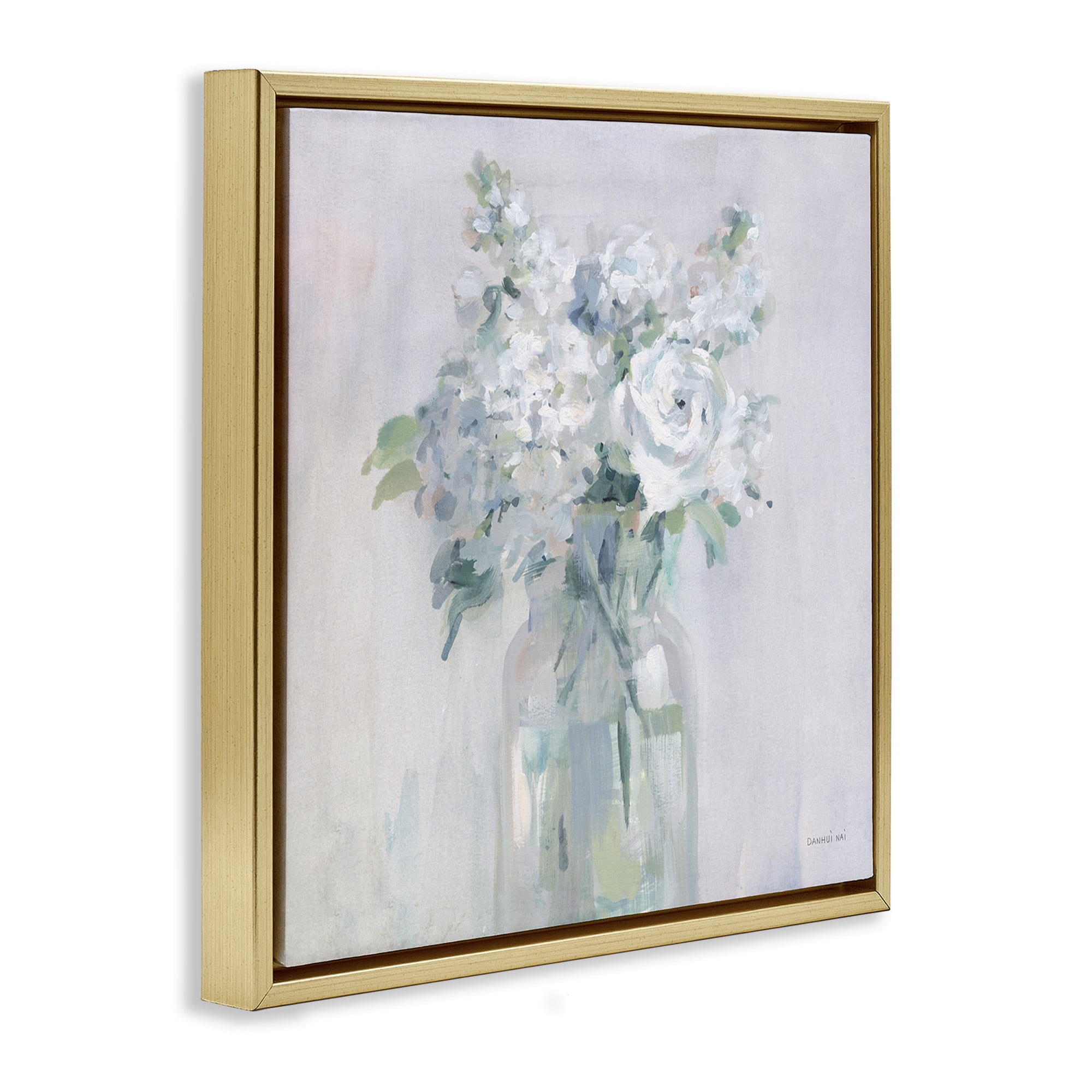 Stupell Industries White Abstract Bouquet Botanical & Floral Painting Gold Floater Framed Canvas Art Print Wall Art, 25 x 25