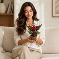 thumbnail image 6 of Artificial Mini Potted Poinsettia Arrangement Christmas Tabletop Plant Decor Holiday Home Accent Design B, 6 of 6